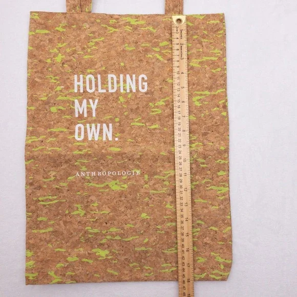 Anthropologie Tote Bag Women OS Brown Neon Green Cork Holding My Own Graphic - Picture 6 of 9